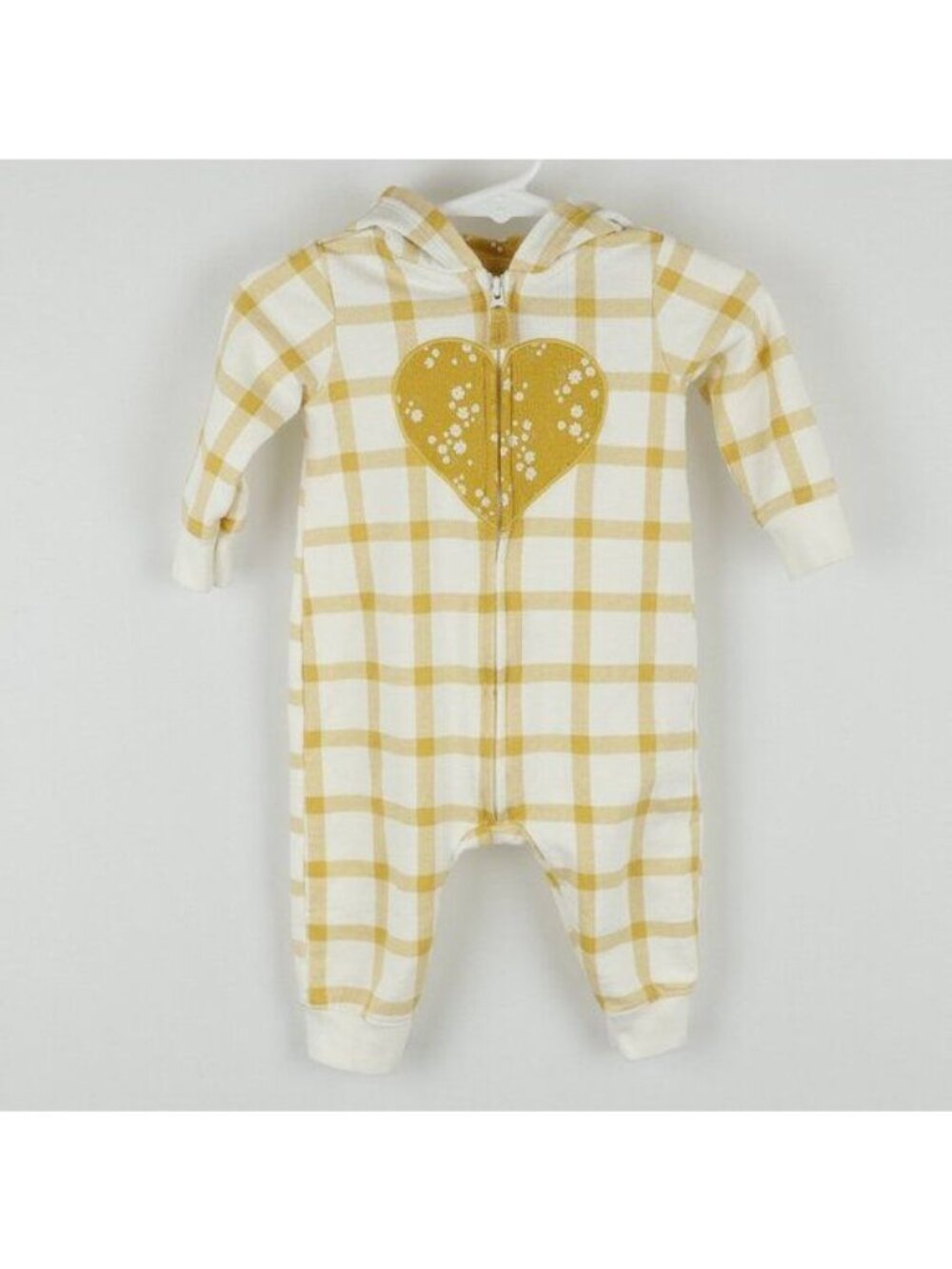 Carter's Infant Size 6 Months Yellow Plaid Hooded Zip Up Long Sleeve One Piece